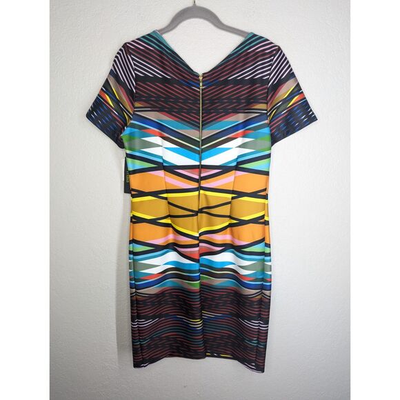 NWT Maia Multicolor Mini Short Sleeve Dress Size 10 Stretch Art to Wear Modern - Picture 2 of 10